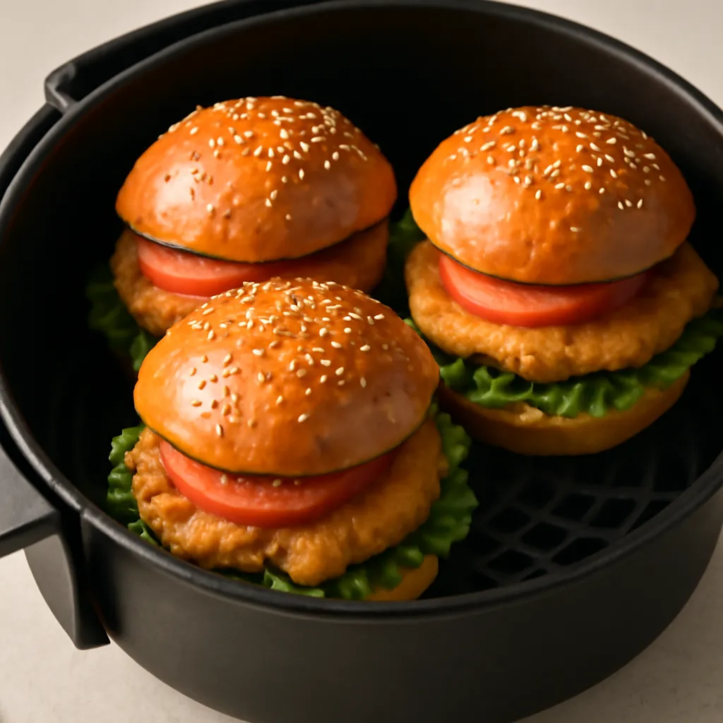 Air Fryer Chicken Burgers served hot