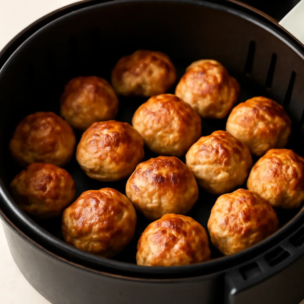 Air Fryer Chicken Meatballs served hot