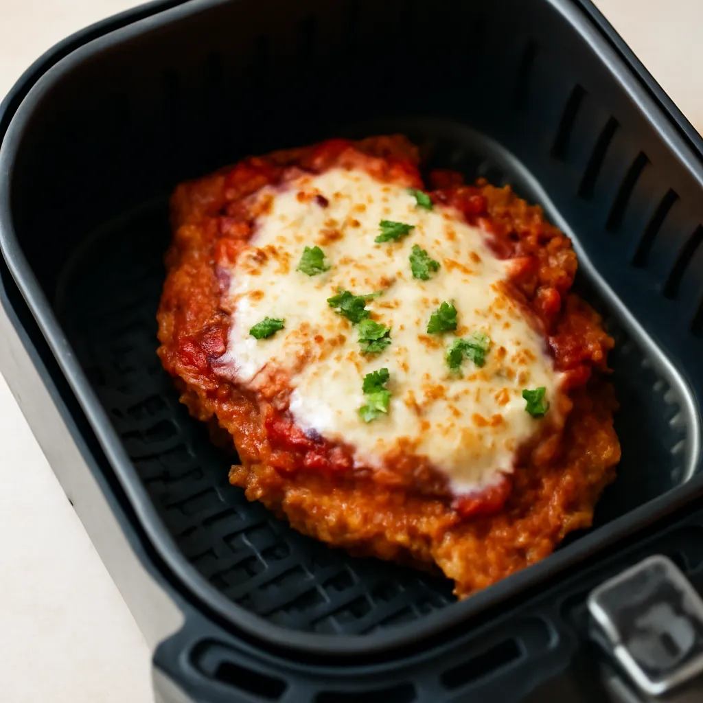 Air Fryer Chicken Parmesan served hot
