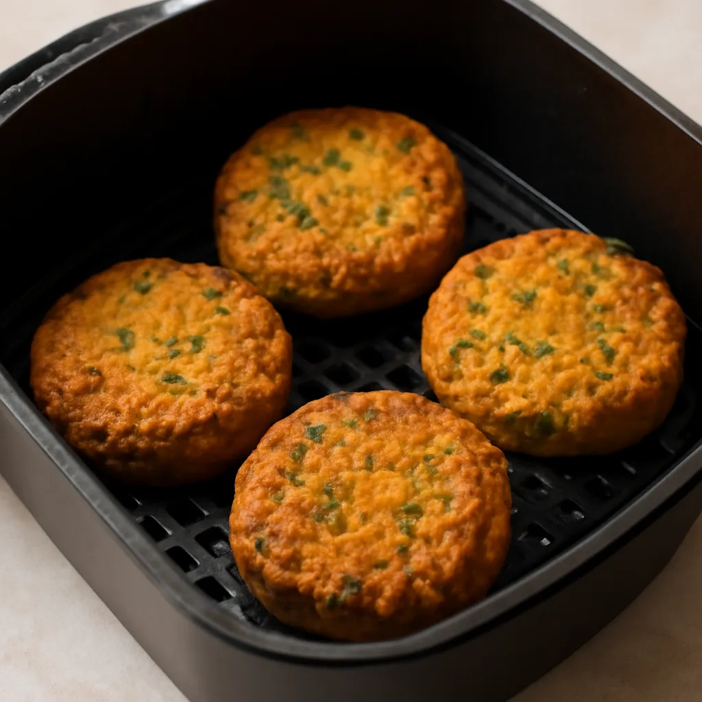 Air Fryer Chickpea Burgers served hot