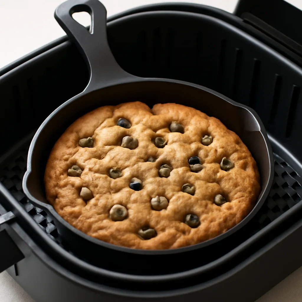 Air Fryer Chocolate Chip Cookie Skillet served hot