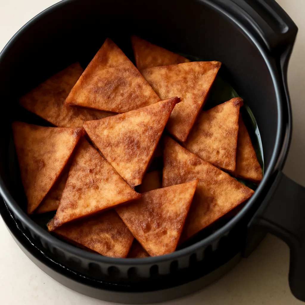 Air Fryer Cinnamon Sugar Tortilla Chips served hot