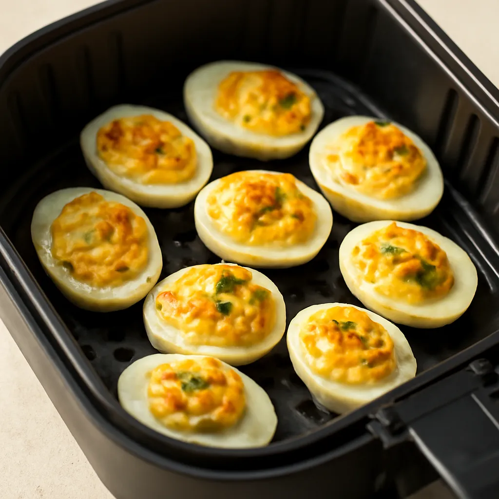 Air Fryer Deviled Eggs served hot