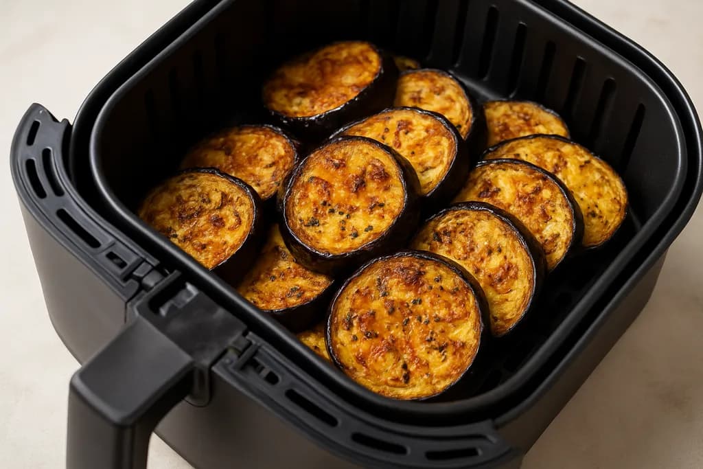 Air Fryer Eggplant served hot