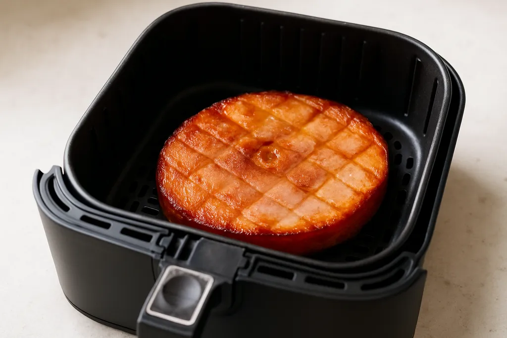 Air Fryer Ham Steak served hot