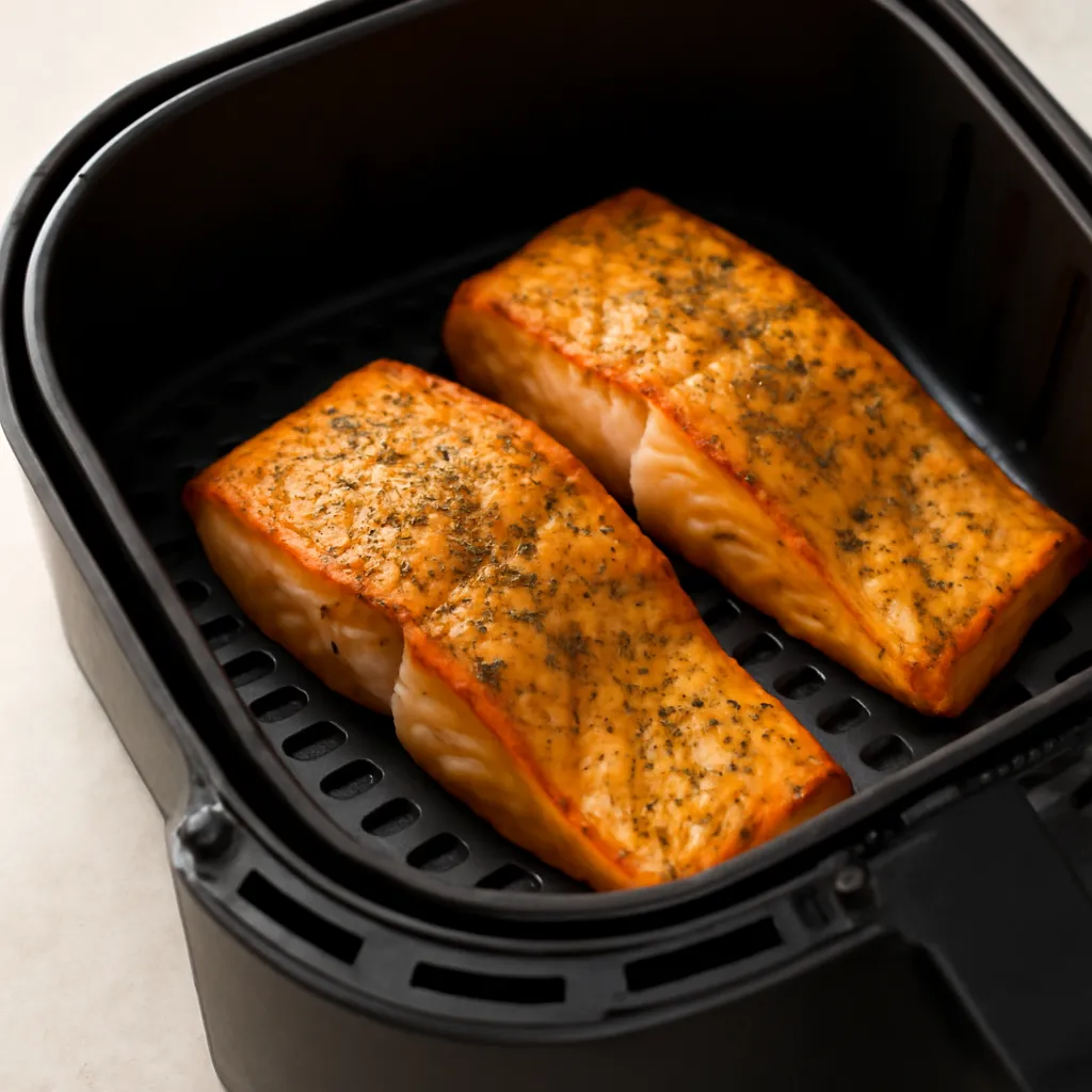 Air Fryer Lemon Pepper Salmon served hot