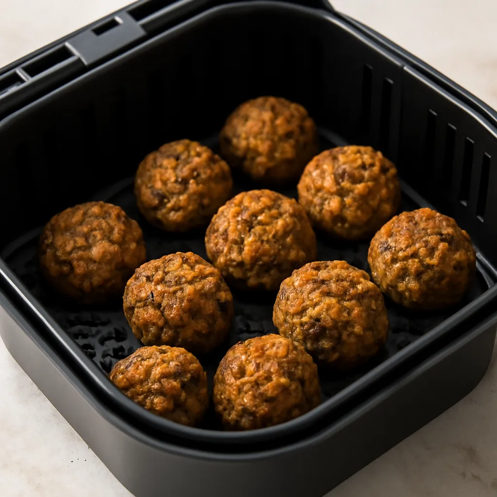 Air Fryer Lentil Meatballs served hot