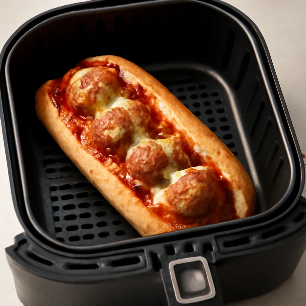 Air Fryer Meatball Sub served hot