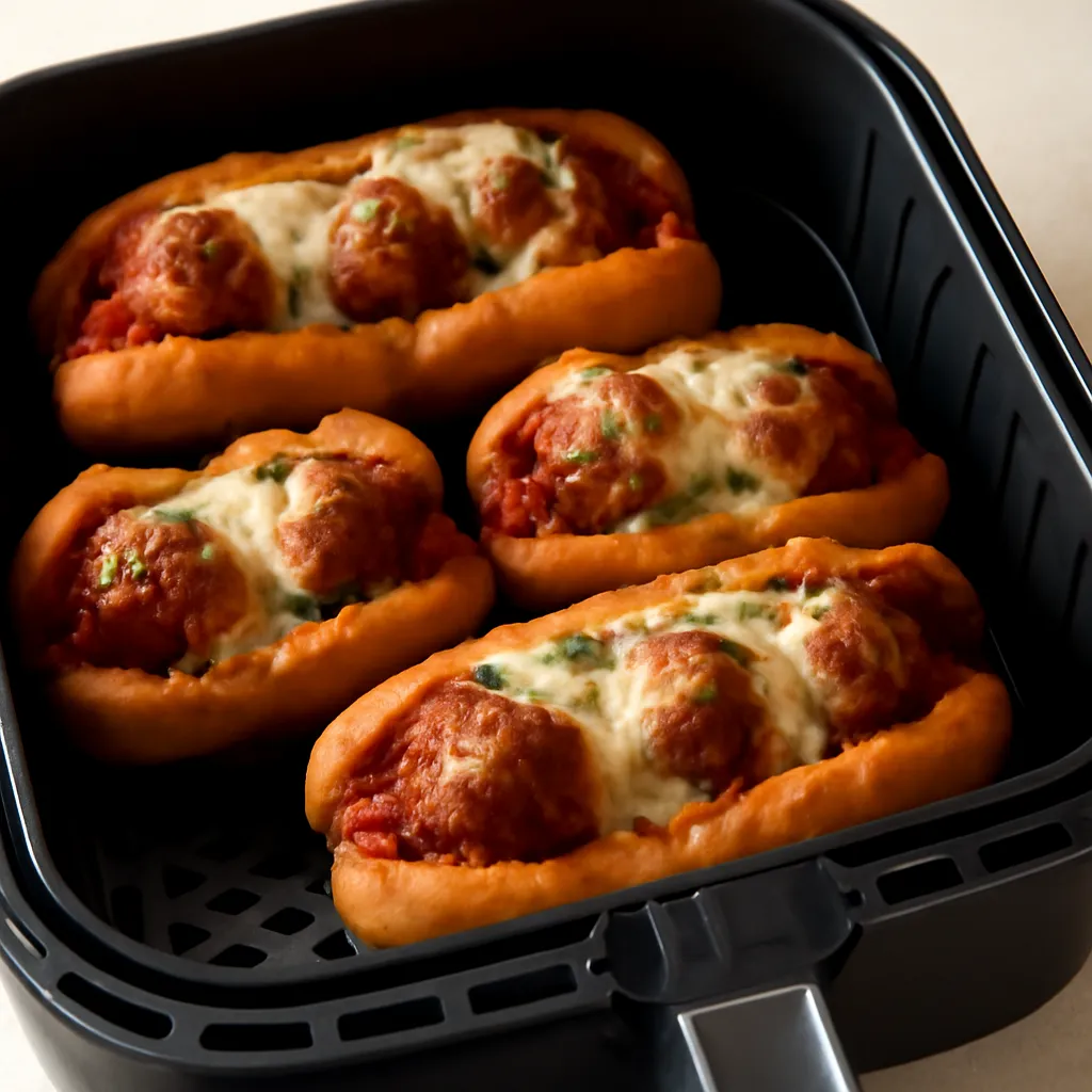 Air Fryer Meatball Subs served hot