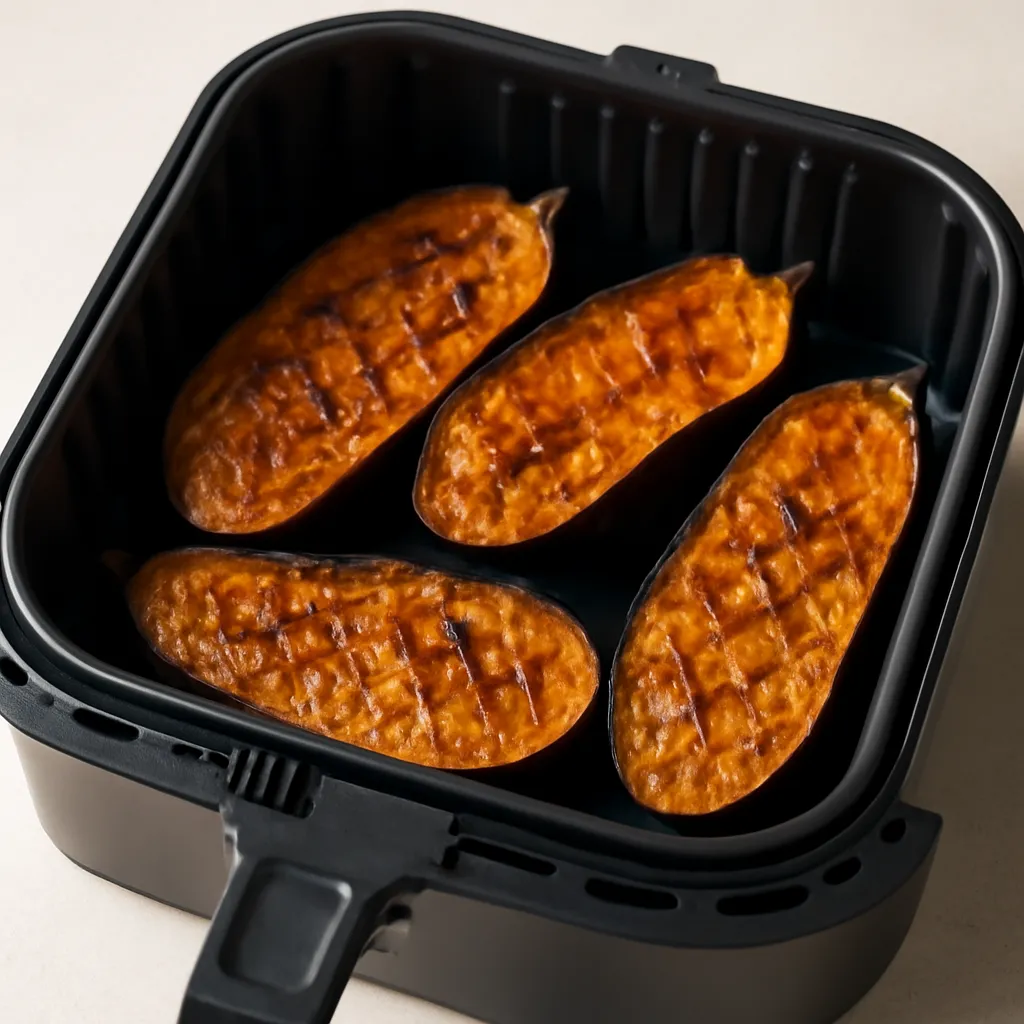 Air Fryer Miso Aubergine served hot