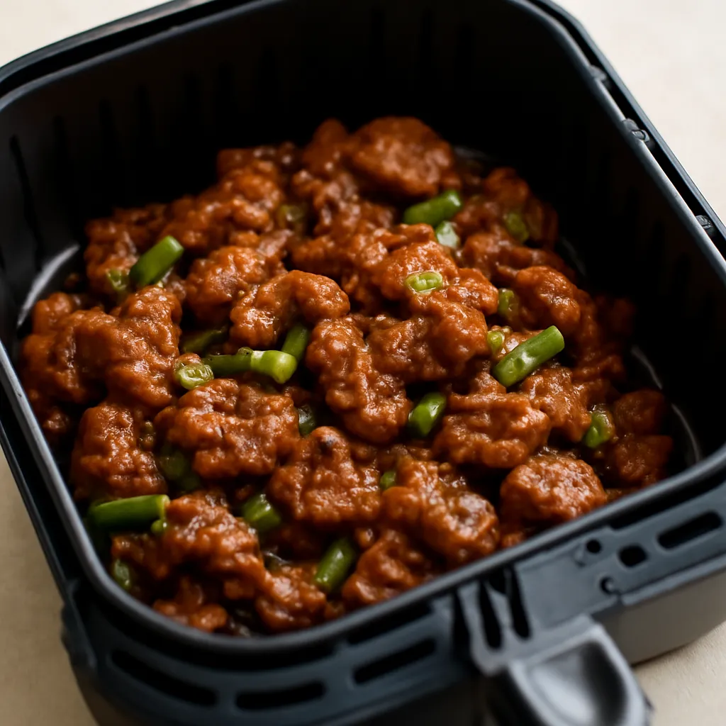 Air Fryer Mongolian Beef served hot