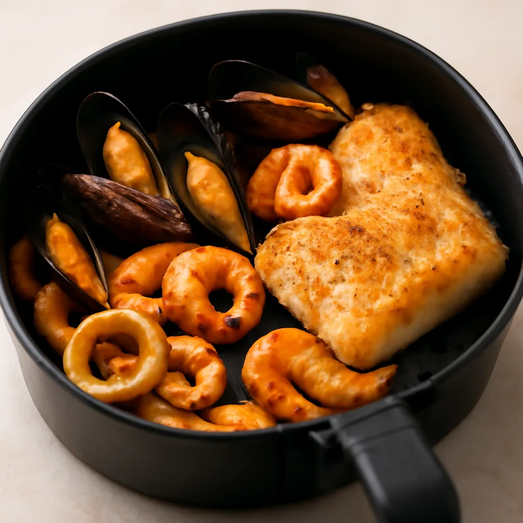 Air Fryer Mussels served hot