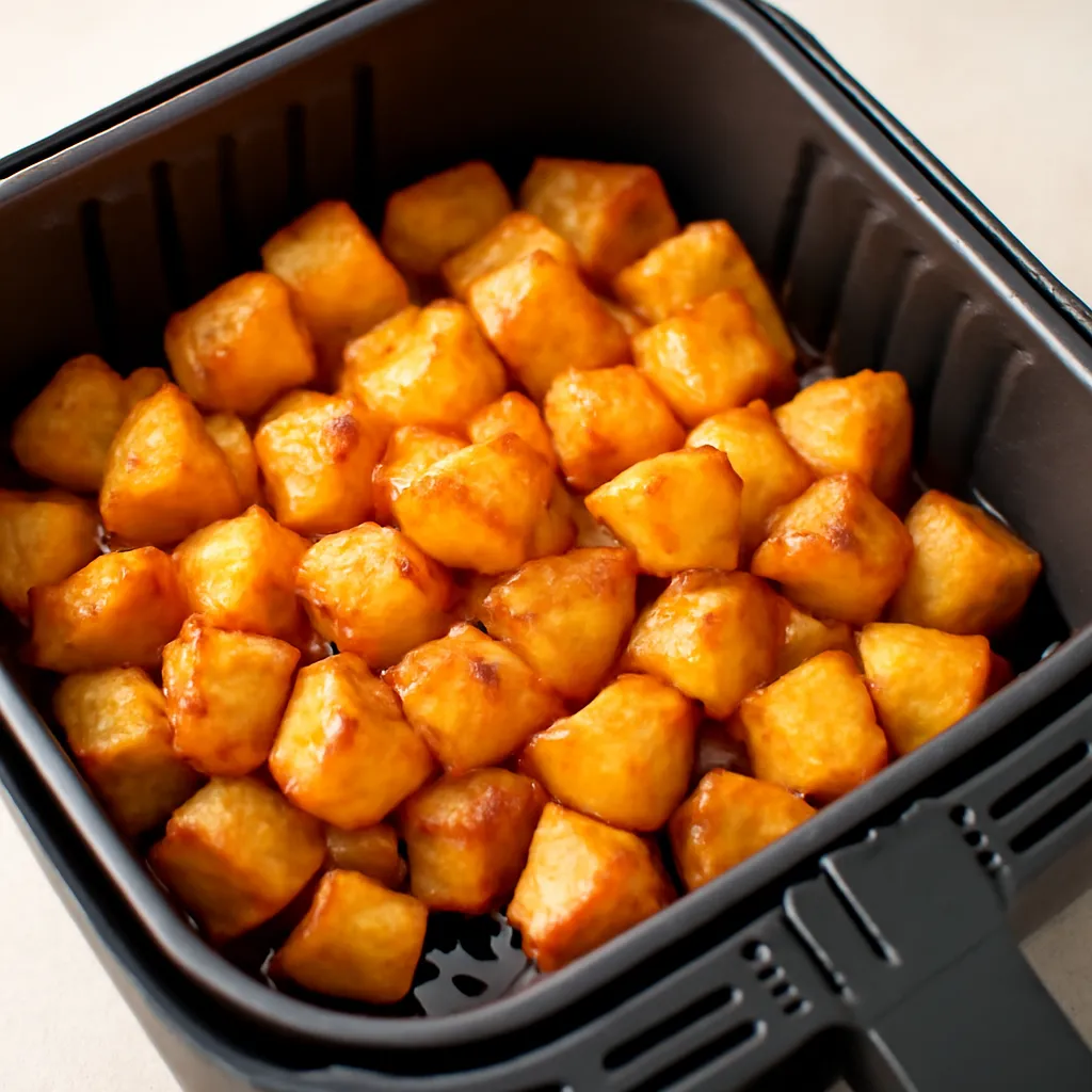 Air Fryer Patatas Bravas served hot