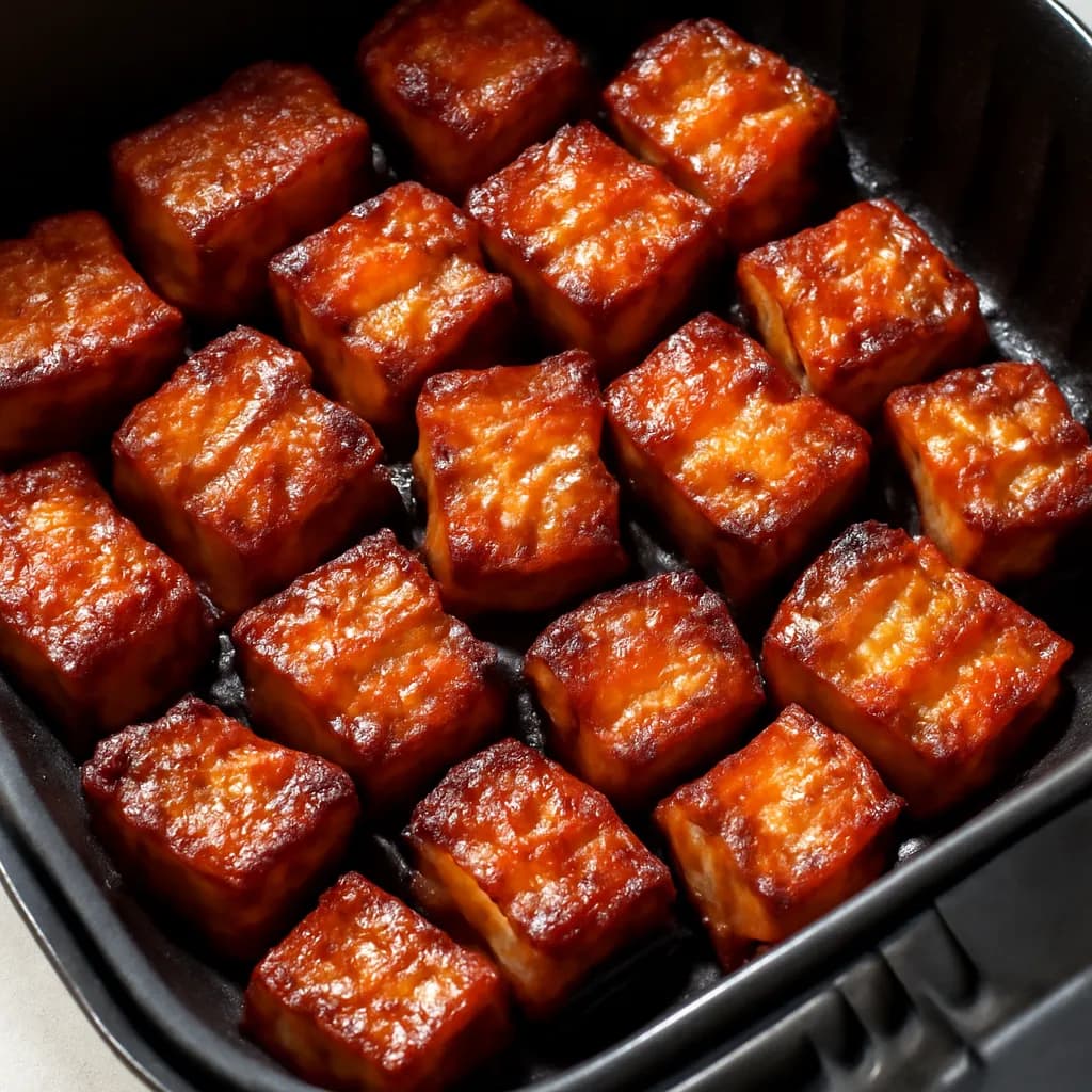 Air Fryer Pork Belly Burnt Ends served hot