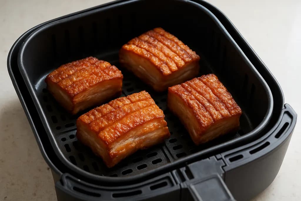 Air Fryer Pork Belly served hot