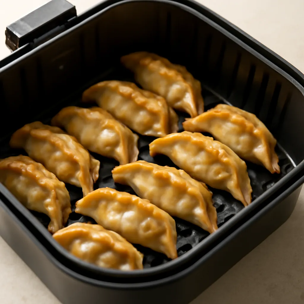 Air Fryer Pork Dumplings served hot