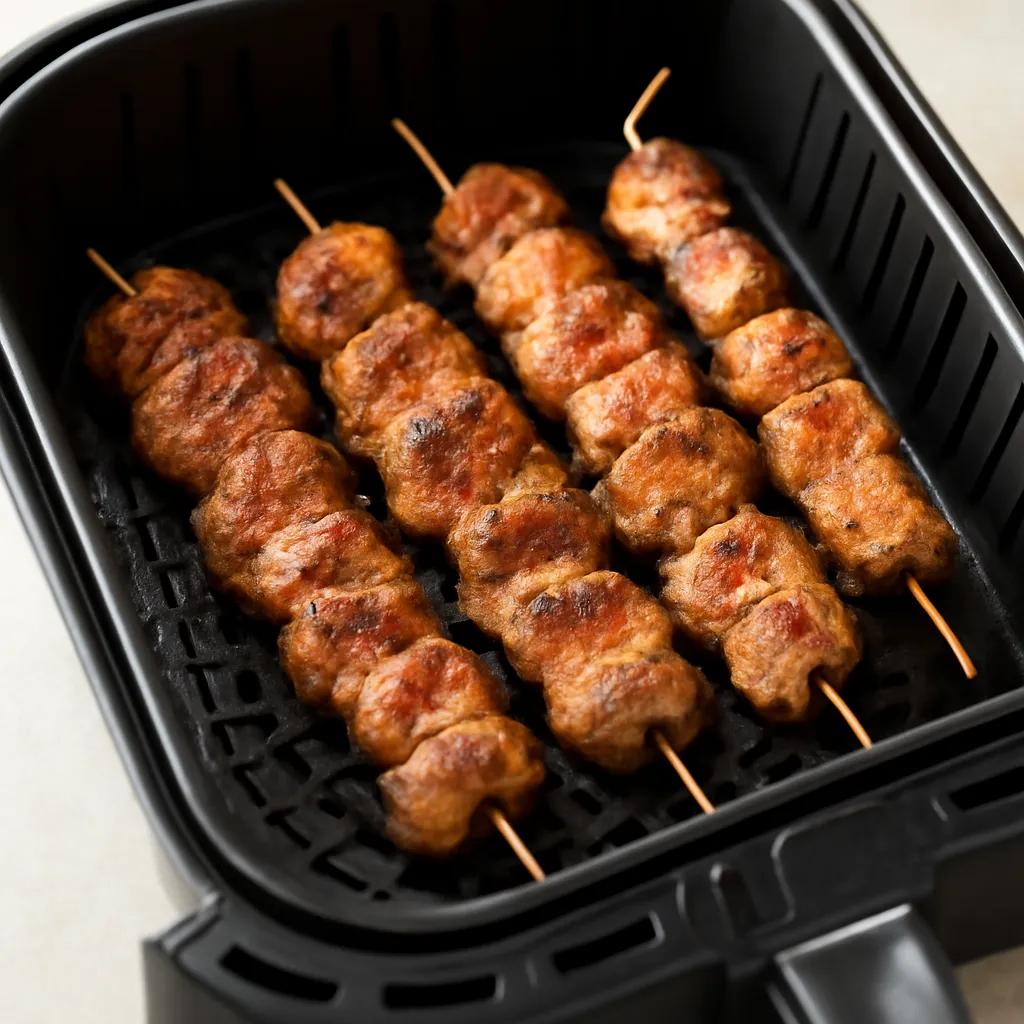 Air Fryer Pork Skewers served hot