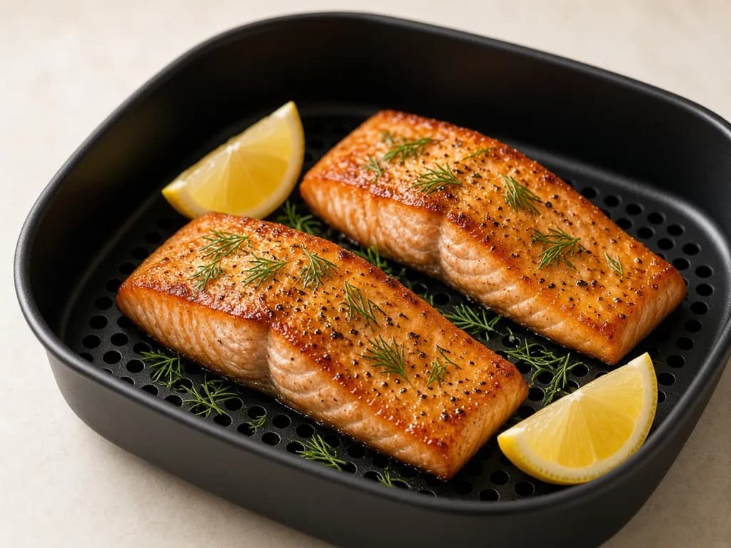 Air Fryer Salmon served hot
