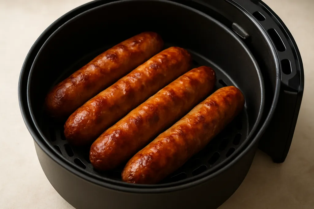 Air Fryer Sausages served hot