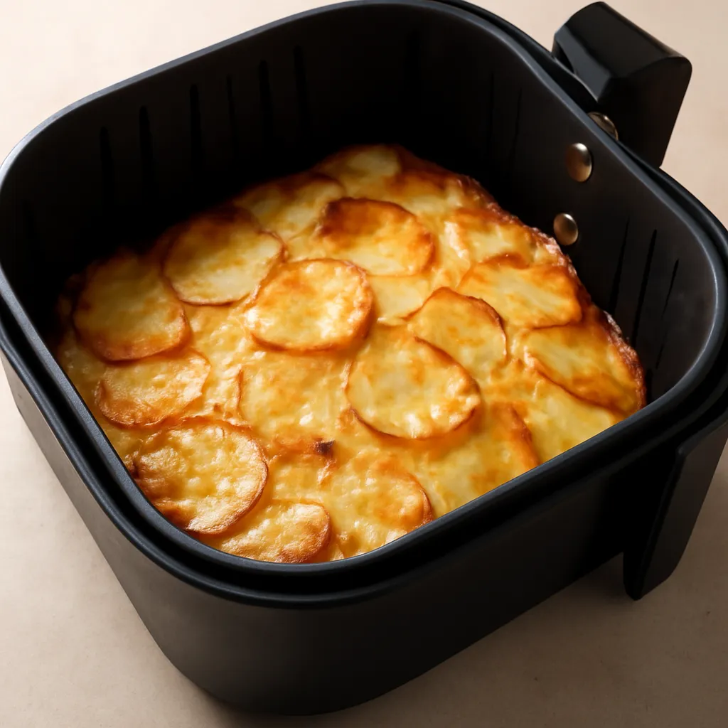 Air Fryer Scalloped Potatoes served hot