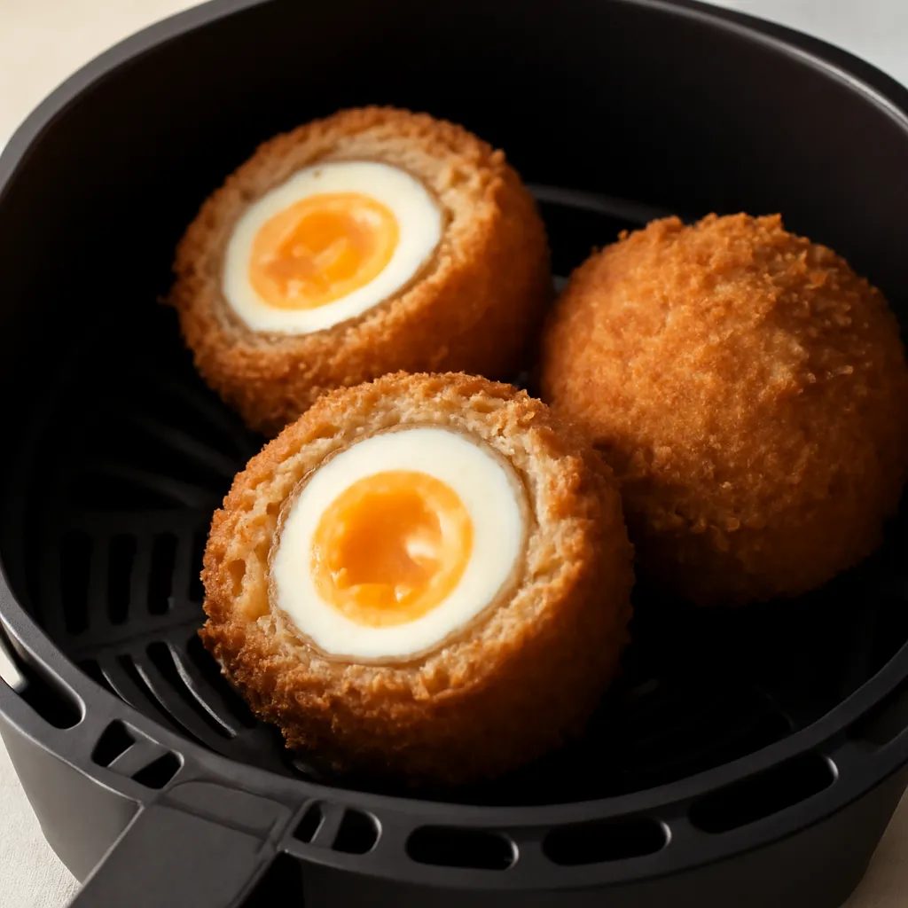Air Fryer Scotch Eggs served hot