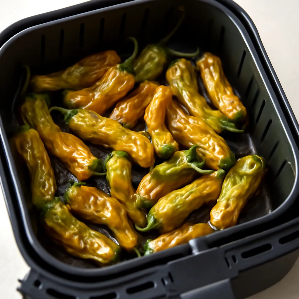 Air Fryer Shishito Peppers served hot