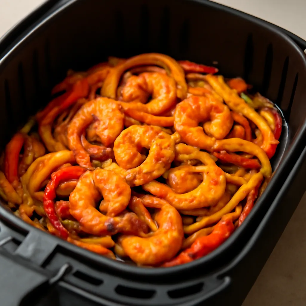 Air Fryer Shrimp Fajitas served hot