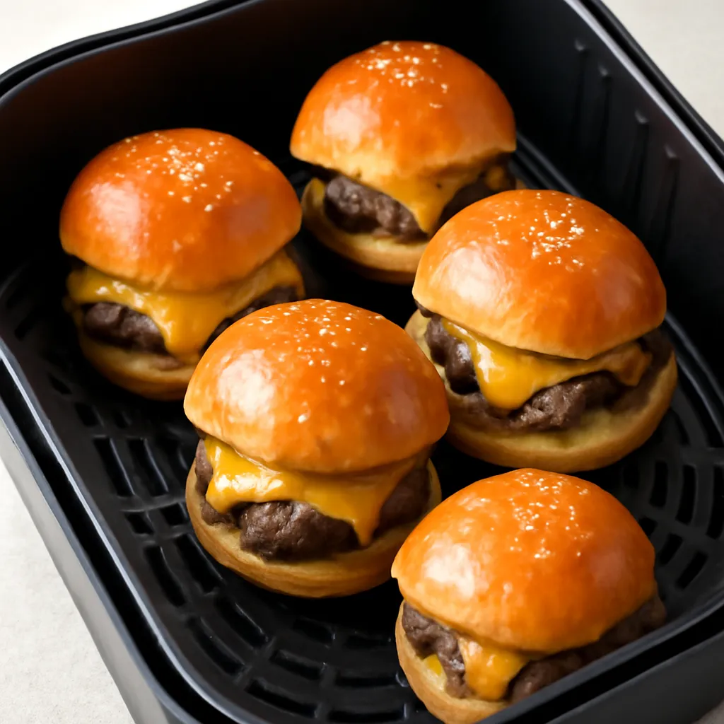 Air Fryer Cheeseburger Sliders served hot