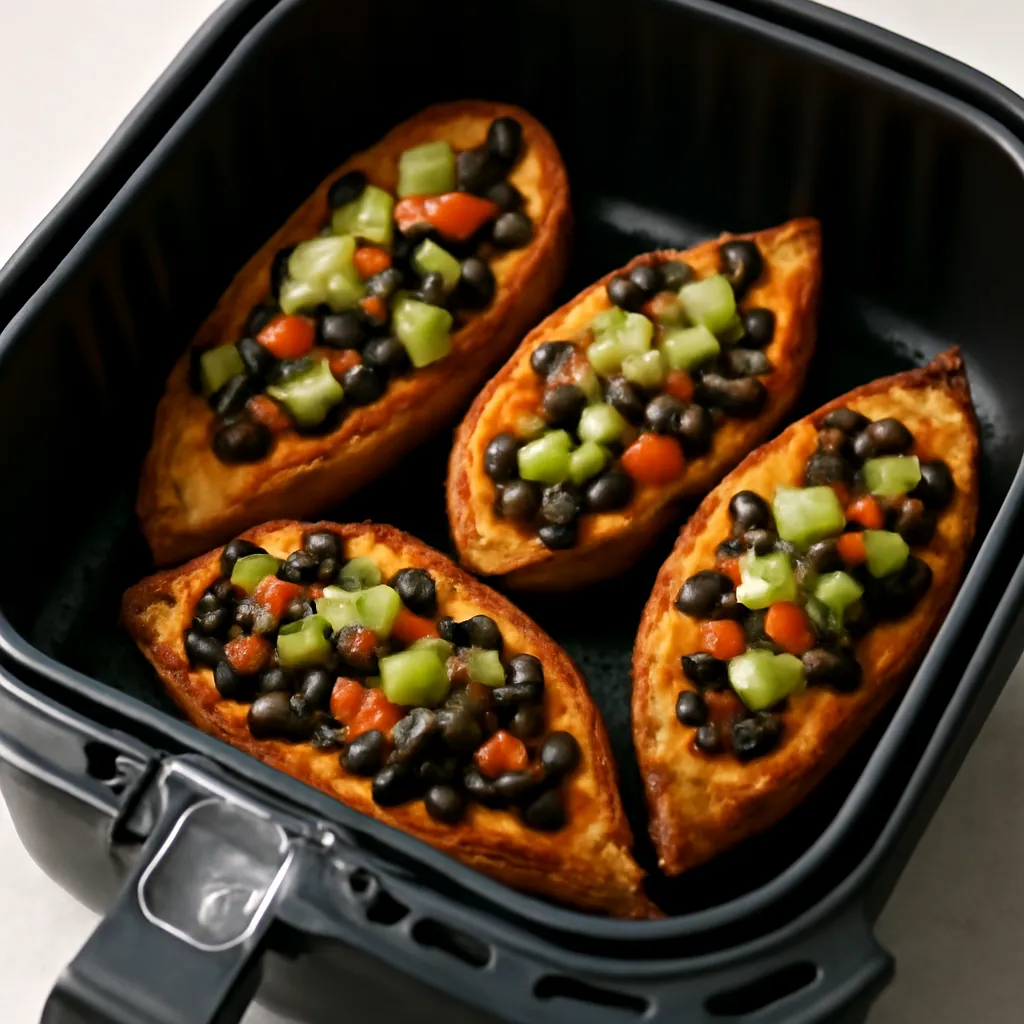 Air Fryer Stuffed Sweet Potatoes served hot
