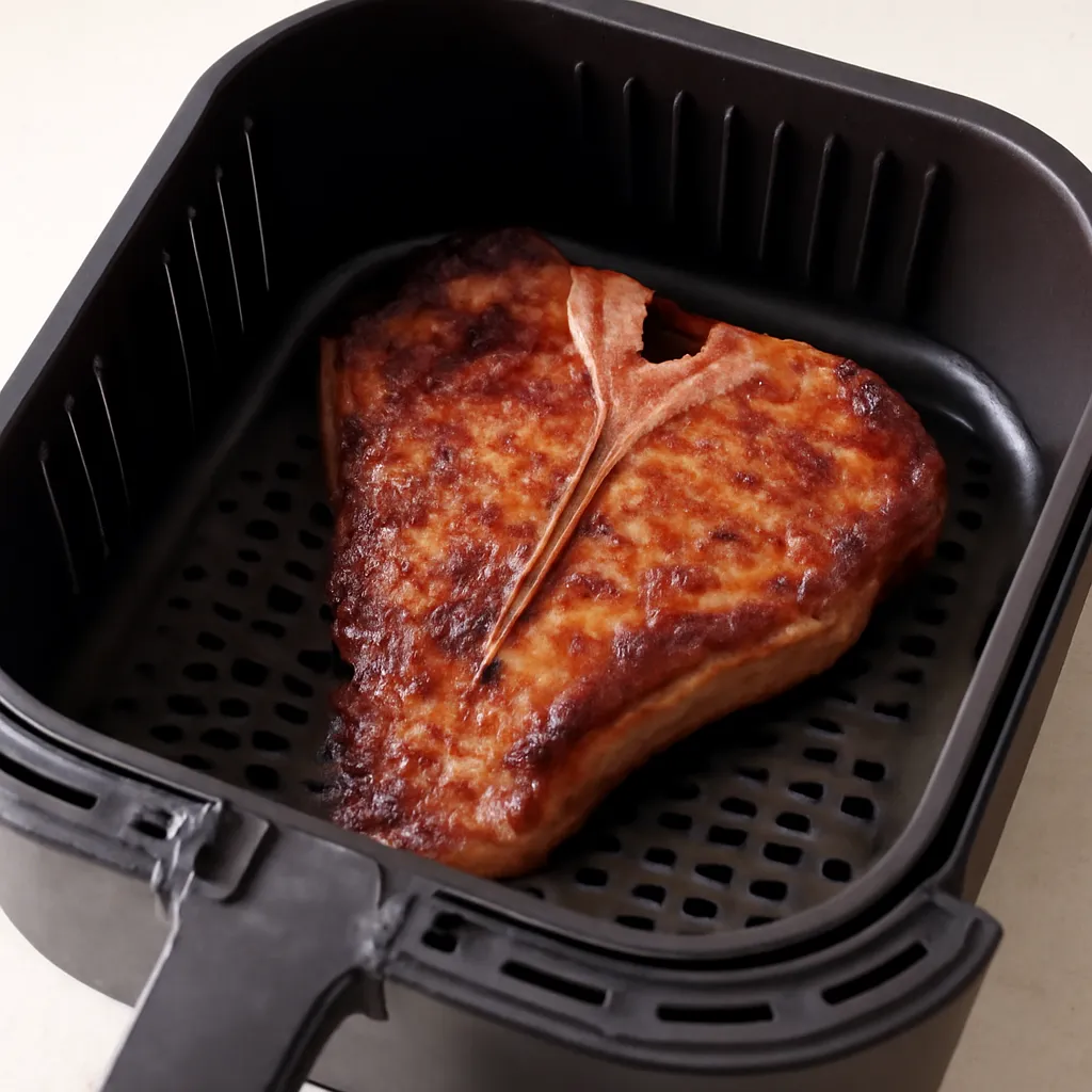 Air Fryer T-Bone Steak served hot