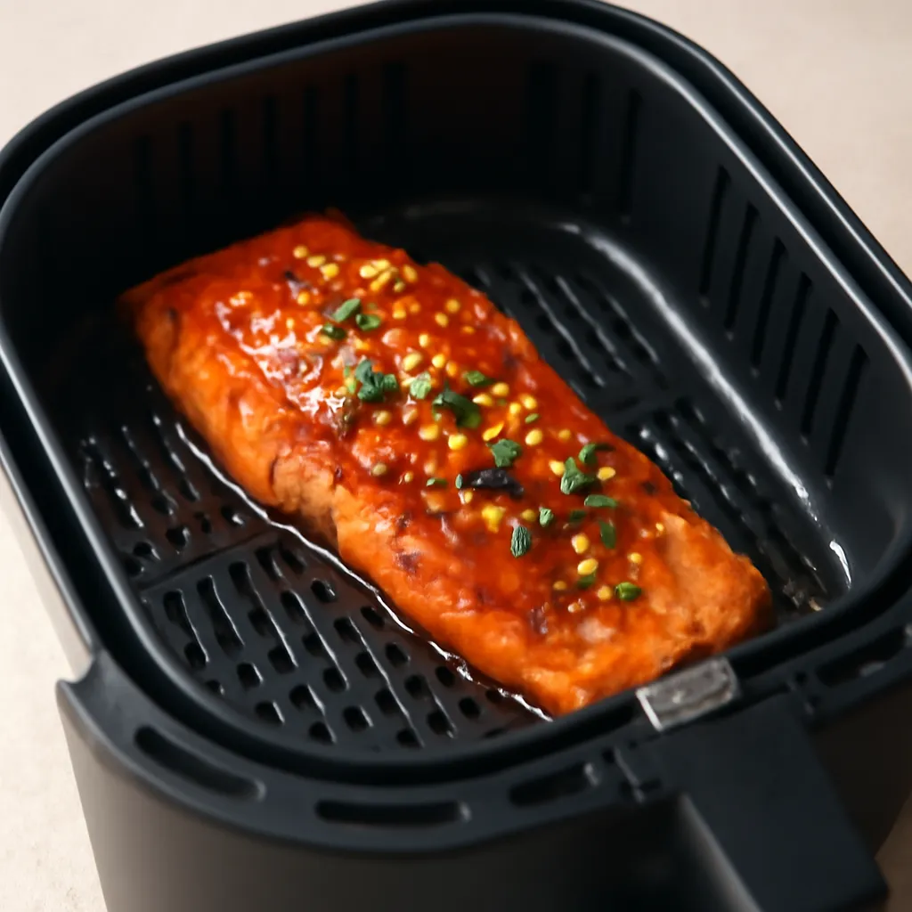 Air Fryer Teriyaki Salmon served hot