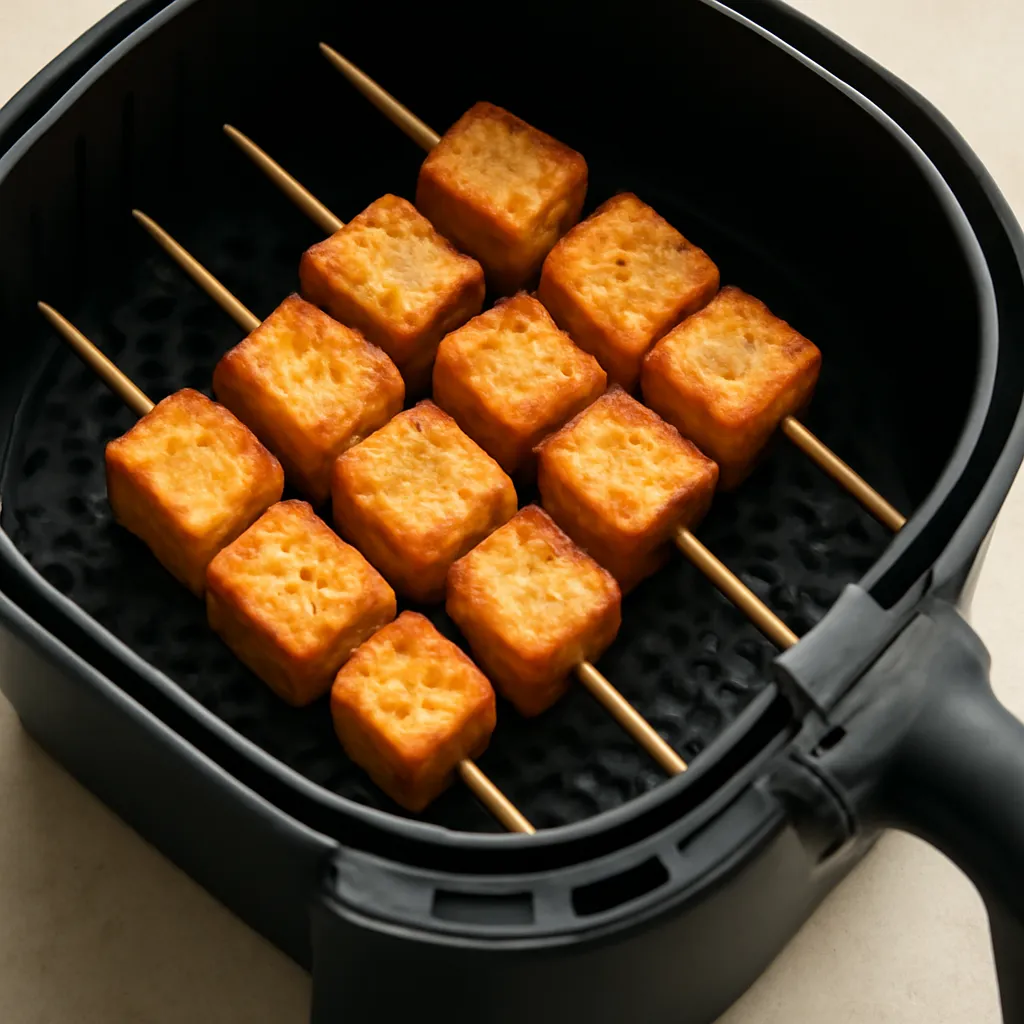 Air Fryer Tofu Skewers served hot