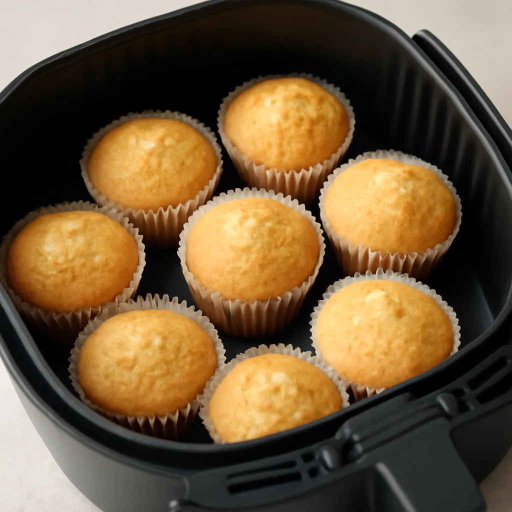 Air Fryer Vanilla Cupcakes served hot