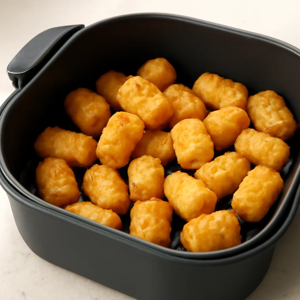 Crispy air fryer frozen tater tots in the basket
